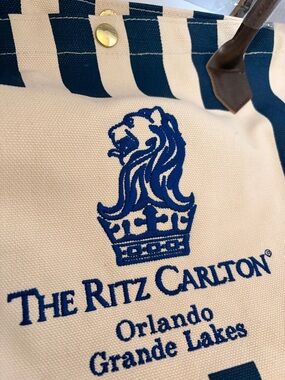 The Ritz Carlton Striped Tote Bag in Navy and Cream